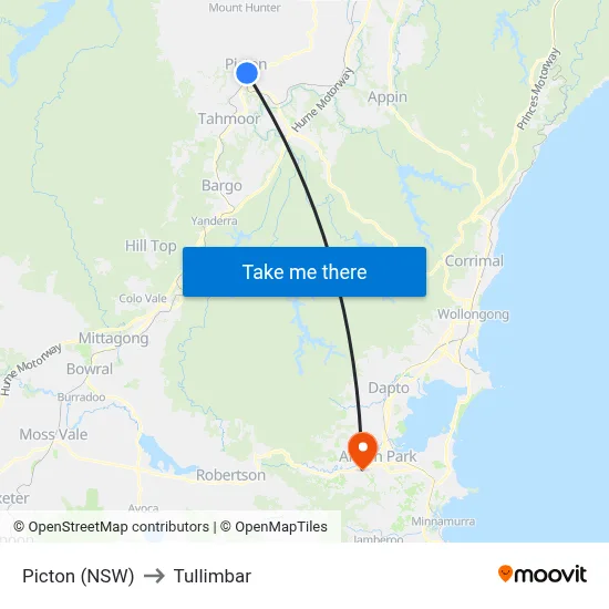 Picton (NSW) to Tullimbar map