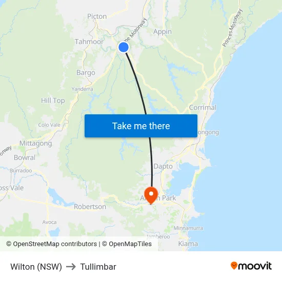 Wilton (NSW) to Tullimbar map