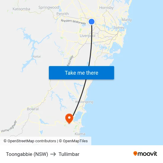 Toongabbie (NSW) to Tullimbar map