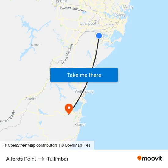 Alfords Point to Tullimbar map