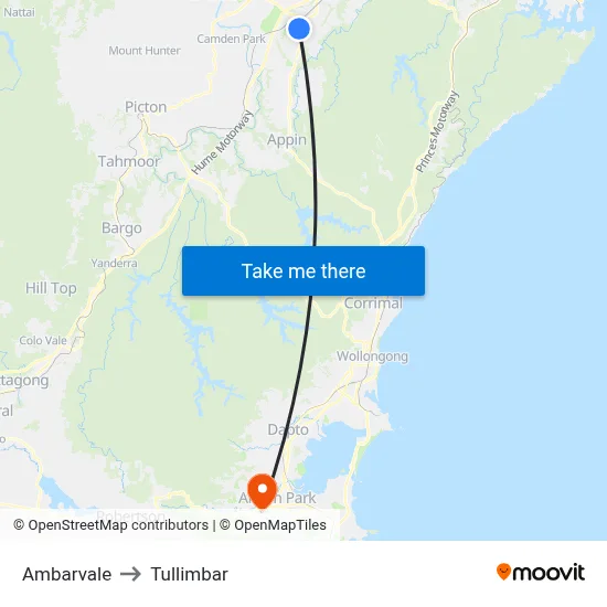 Ambarvale to Tullimbar map