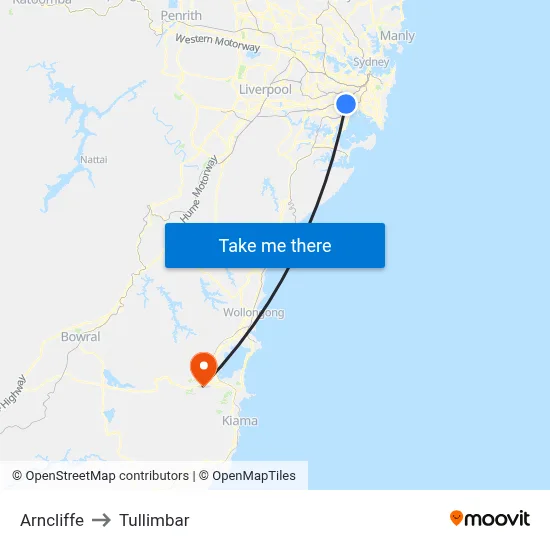 Arncliffe to Tullimbar map