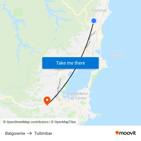Balgownie to Tullimbar map