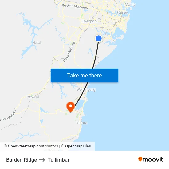 Barden Ridge to Tullimbar map