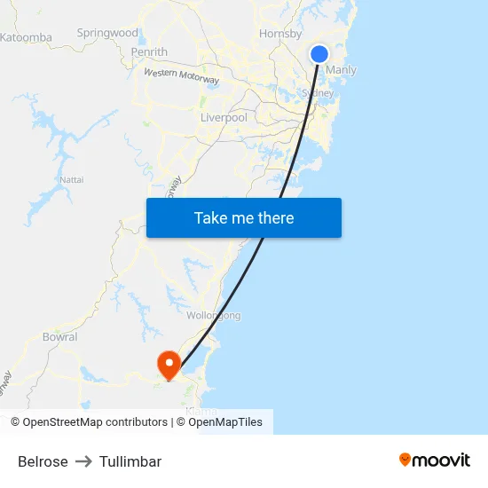 Belrose to Tullimbar map