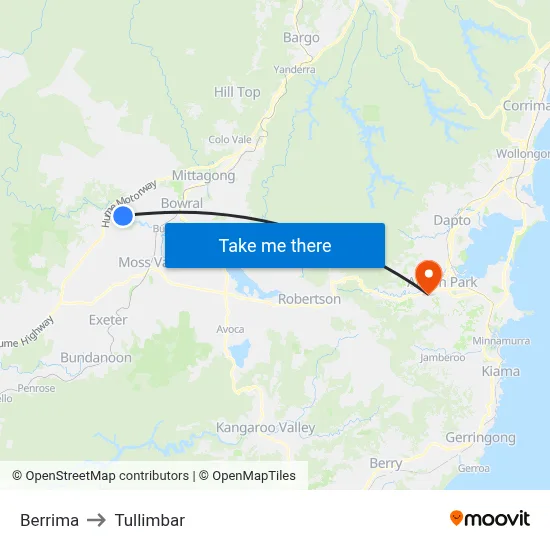 Berrima to Tullimbar map