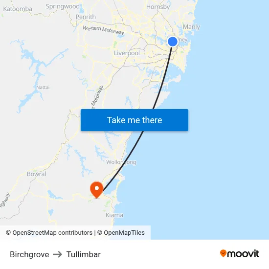 Birchgrove to Tullimbar map