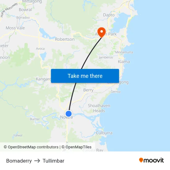 Bomaderry to Tullimbar map