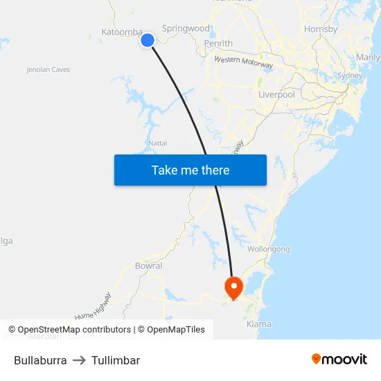Bullaburra to Tullimbar map