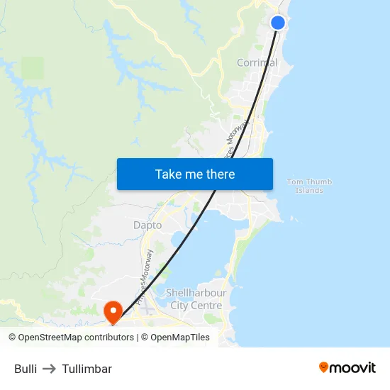 Bulli to Tullimbar map