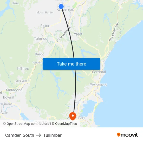 Camden South to Tullimbar map