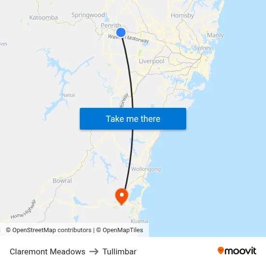 Claremont Meadows to Tullimbar map