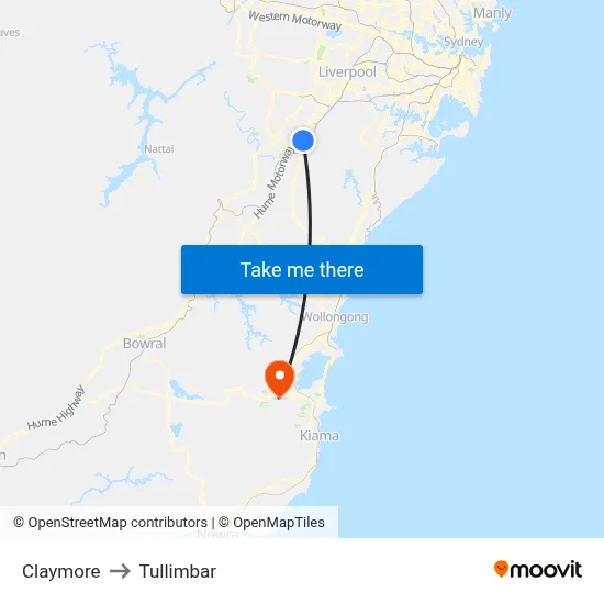 Claymore to Tullimbar map