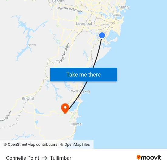 Connells Point to Tullimbar map
