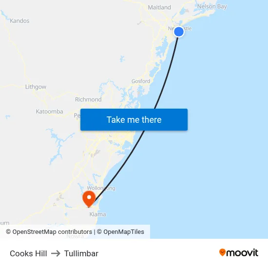 Cooks Hill to Tullimbar map