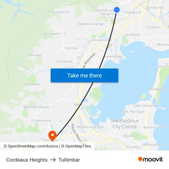 Cordeaux Heights to Tullimbar map