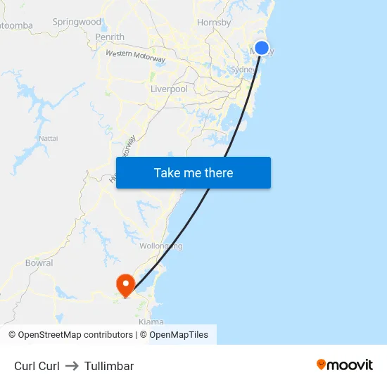 Curl Curl to Tullimbar map