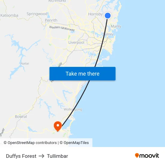 Duffys Forest to Tullimbar map
