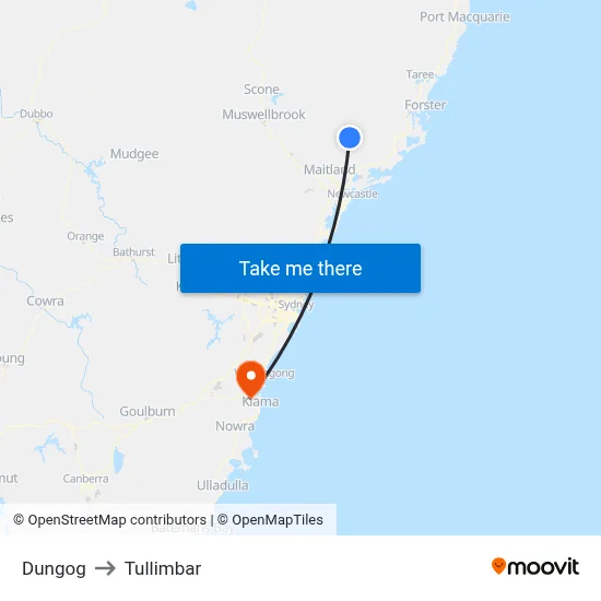Dungog to Tullimbar map