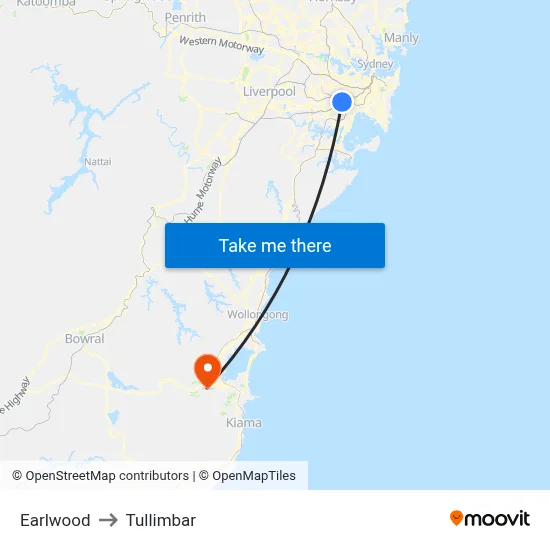 Earlwood to Tullimbar map
