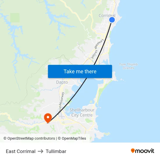 East Corrimal to Tullimbar map