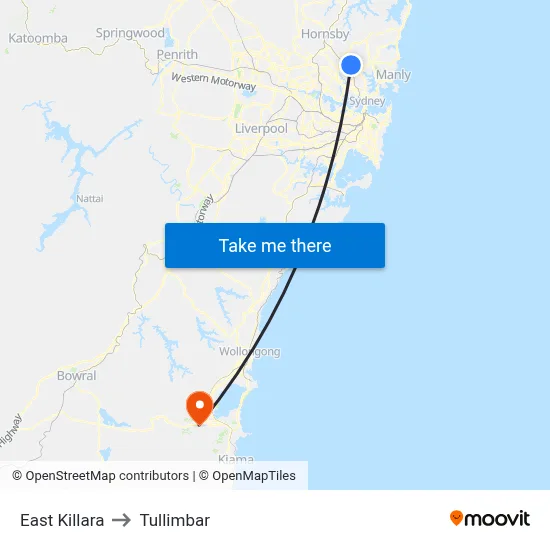 East Killara to Tullimbar map