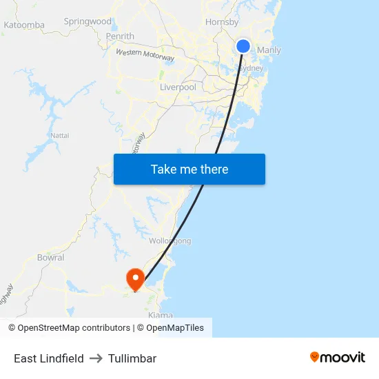 East Lindfield to Tullimbar map