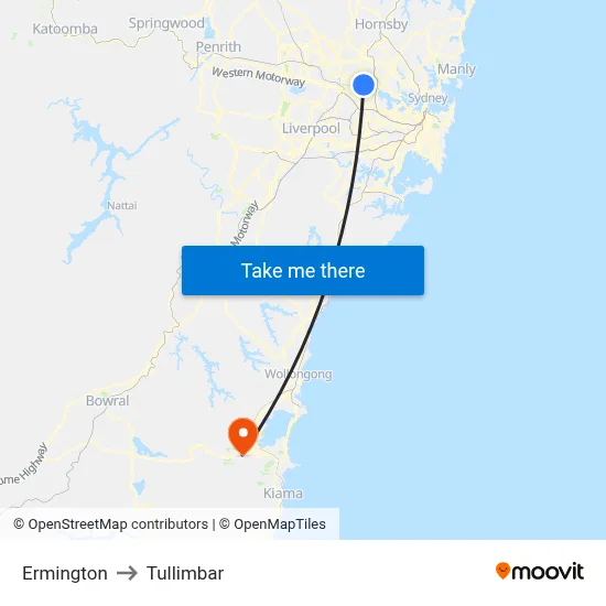 Ermington to Tullimbar map