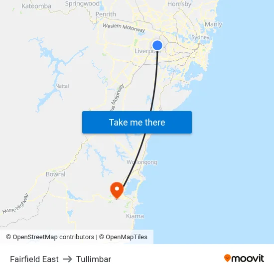 Fairfield East to Tullimbar map