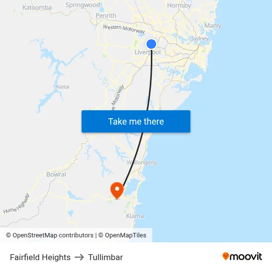 Fairfield Heights to Tullimbar map