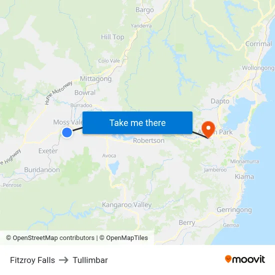 Fitzroy Falls to Tullimbar map