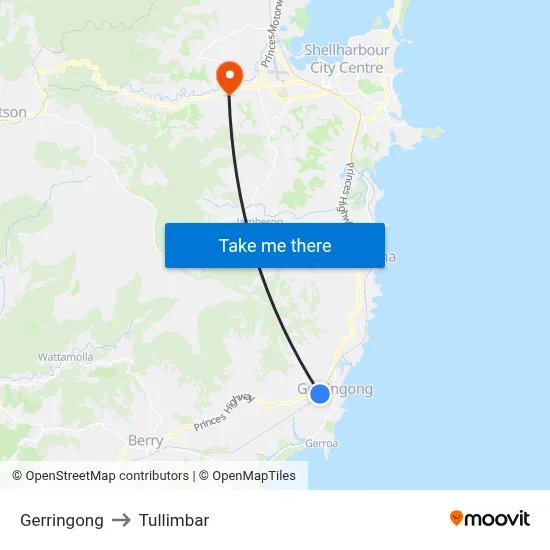 Gerringong to Tullimbar map