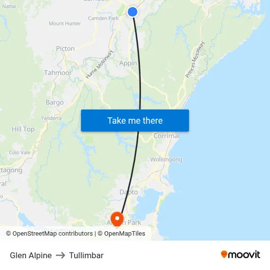 Glen Alpine to Tullimbar map