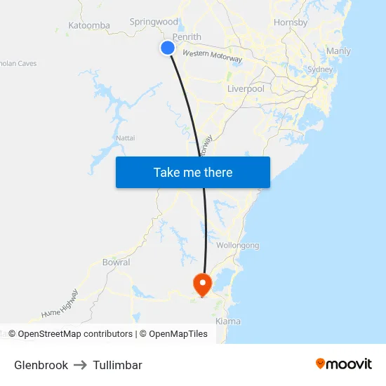Glenbrook to Tullimbar map
