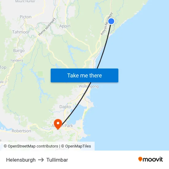 Helensburgh to Tullimbar map