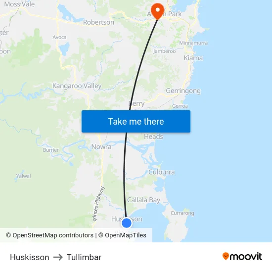 Huskisson to Tullimbar map