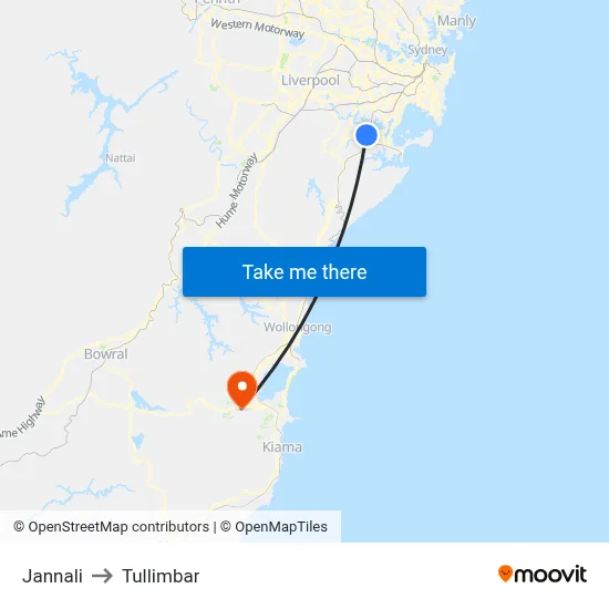 Jannali to Tullimbar map