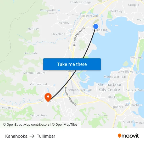 Kanahooka to Tullimbar map
