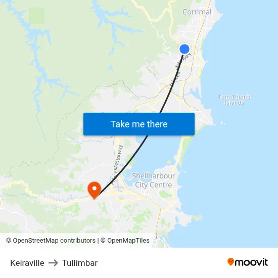 Keiraville to Tullimbar map