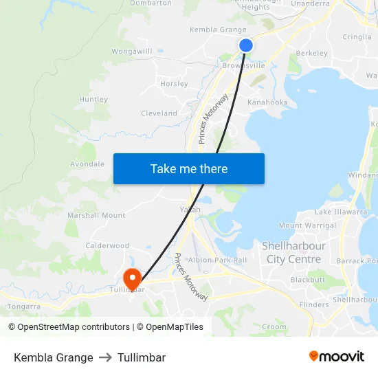 Kembla Grange to Tullimbar map