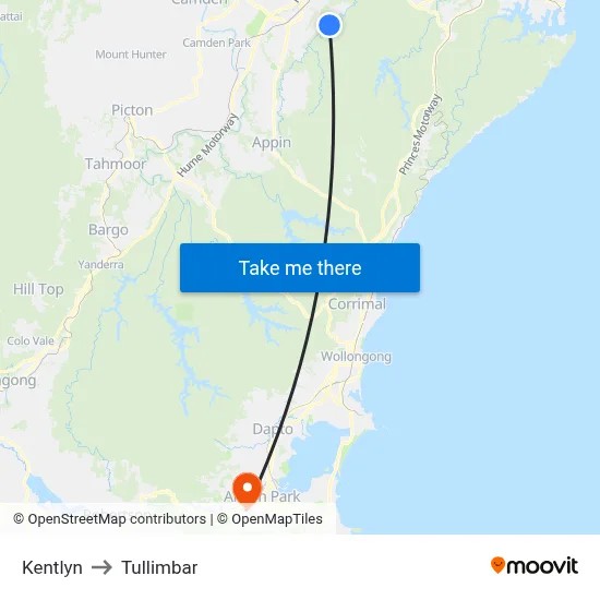 Kentlyn to Tullimbar map