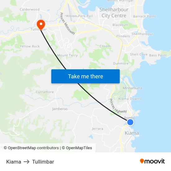 Kiama to Tullimbar map