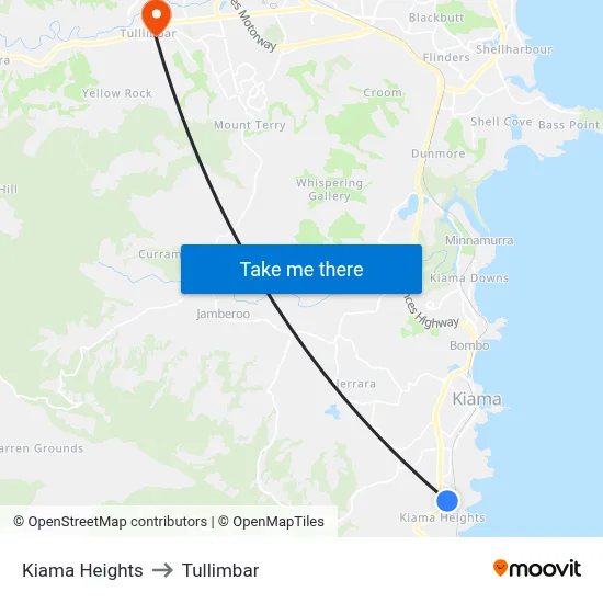 Kiama Heights to Tullimbar map