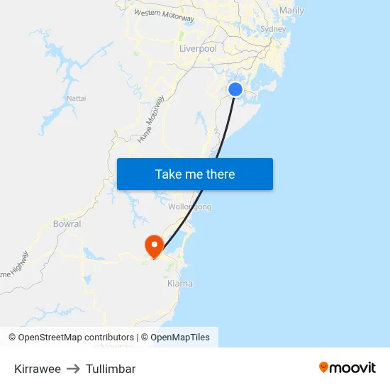 Kirrawee to Tullimbar map