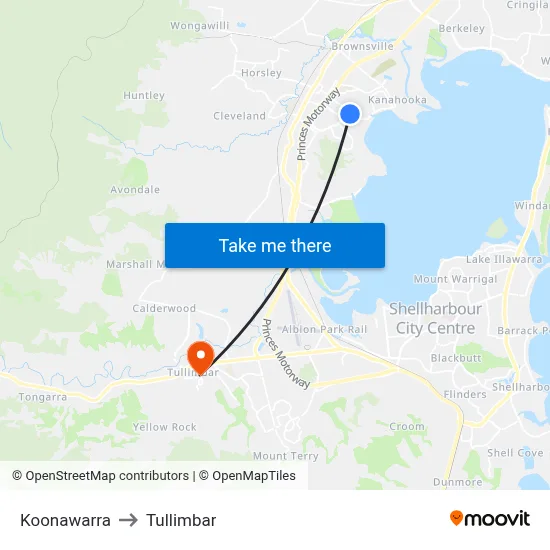 Koonawarra to Tullimbar map