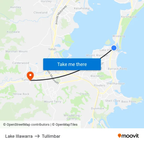 Lake Illawarra to Tullimbar map