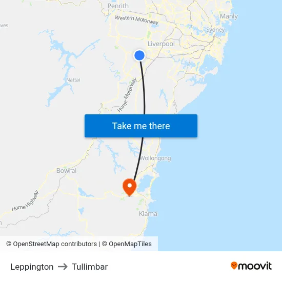 Leppington to Tullimbar map