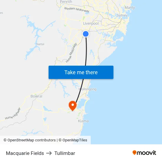 Macquarie Fields to Tullimbar map