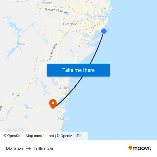 Malabar to Tullimbar map