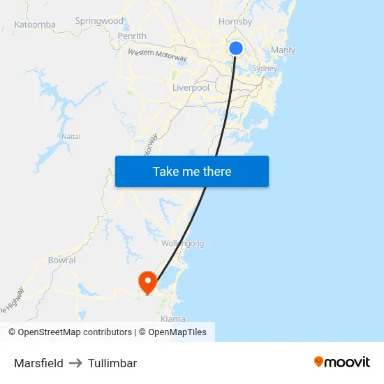 Marsfield to Tullimbar map